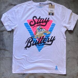 Buttery Bros “Stay Buttery” White and Blue Tee Retro Style - Men’s  Small